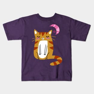 Pink Moon Tabby Cat Kids T-Shirt